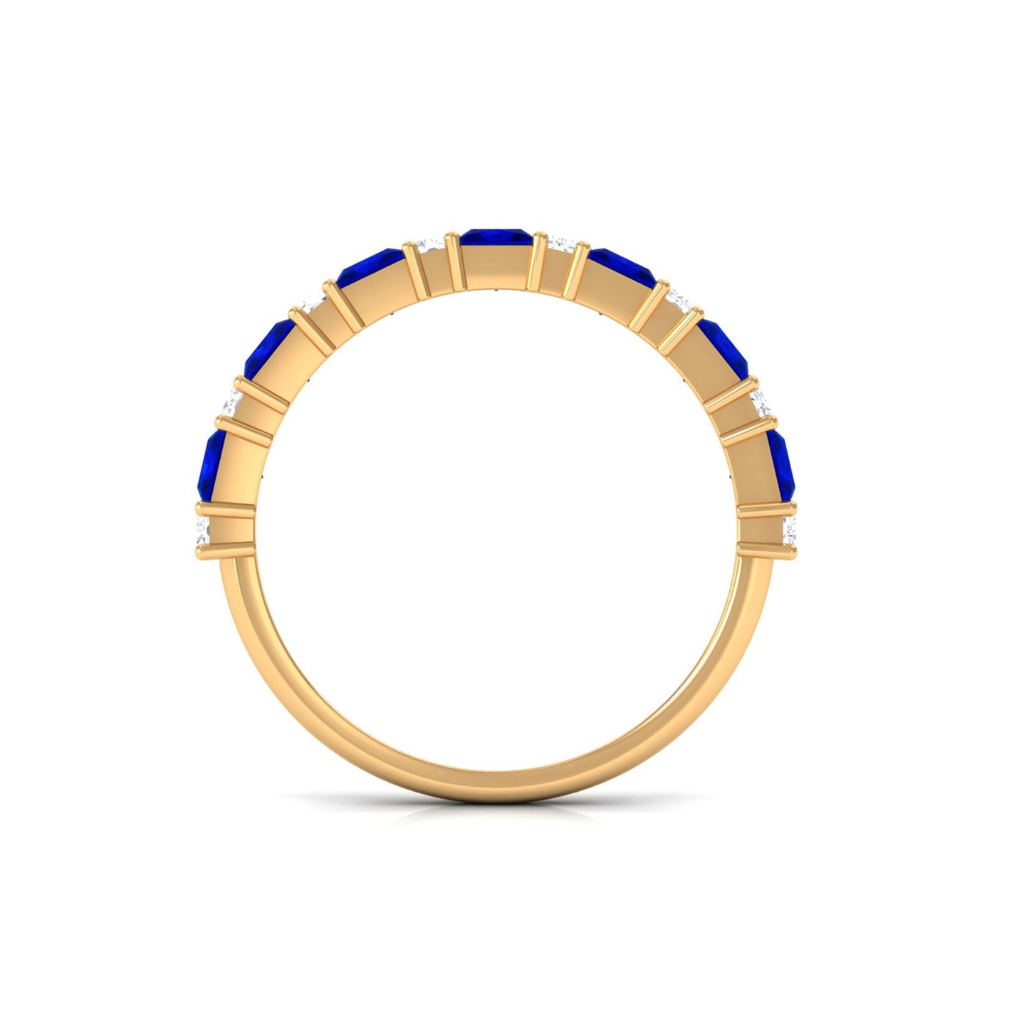Princess Cut Lab Grown Blue Sapphire Half Eternity Ring with Diamond