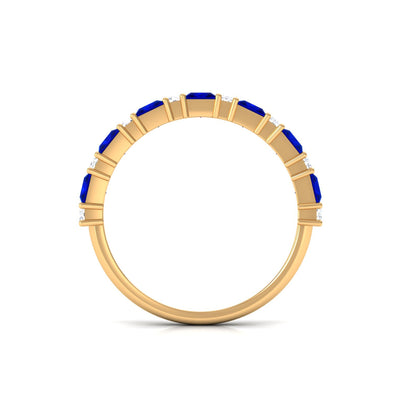 Princess Cut Lab Grown Blue Sapphire Half Eternity Ring with Diamond