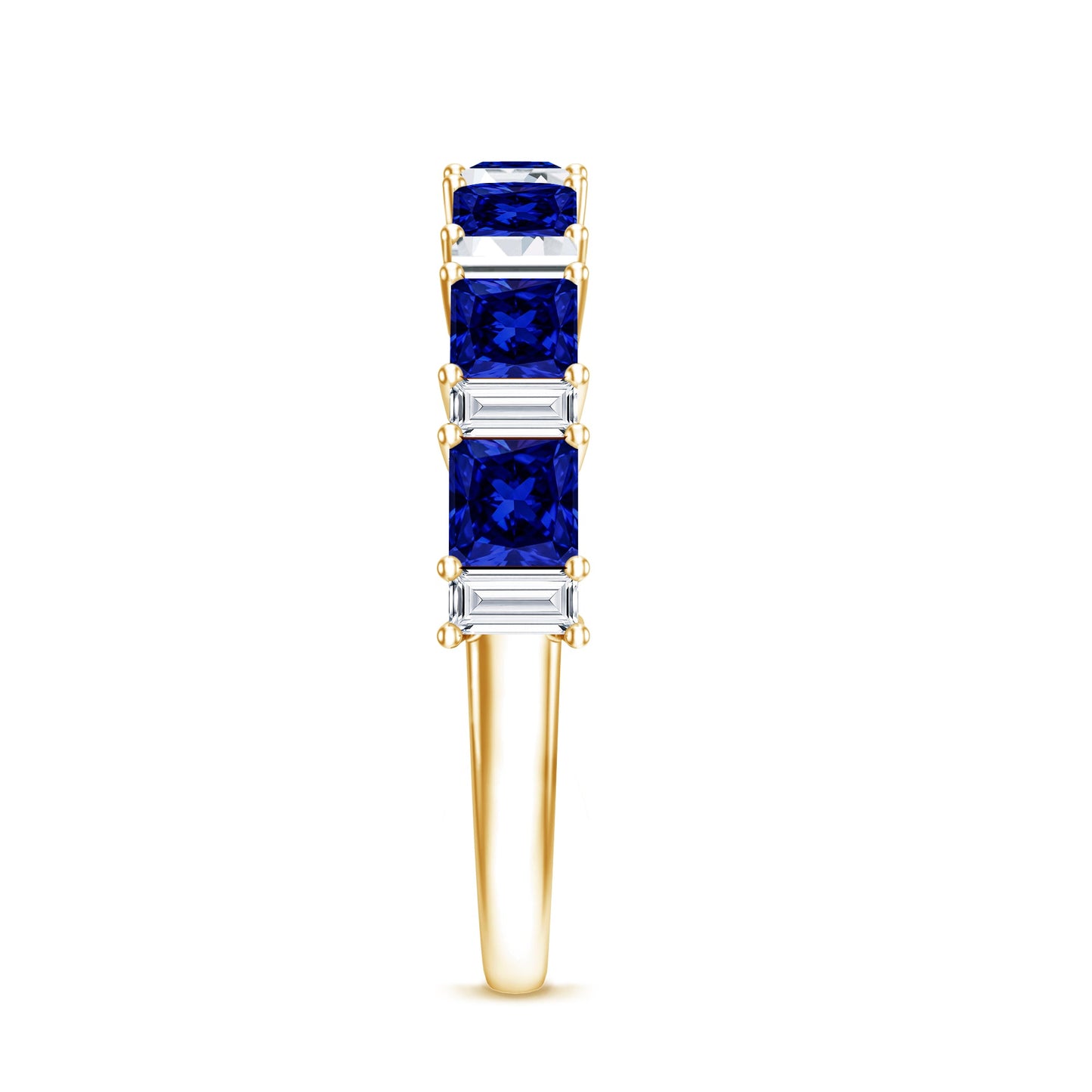 Princess Cut Lab Grown Blue Sapphire Half Eternity Ring with Diamond