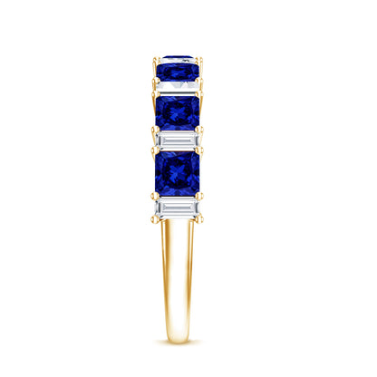 Princess Cut Lab Grown Blue Sapphire Half Eternity Ring with Diamond
