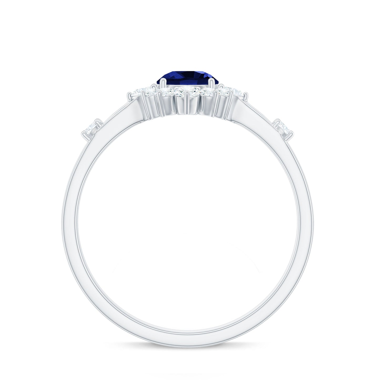 0.6 Carat Round Lab Created Blue Sapphire Classic Halo Ring with Diamond