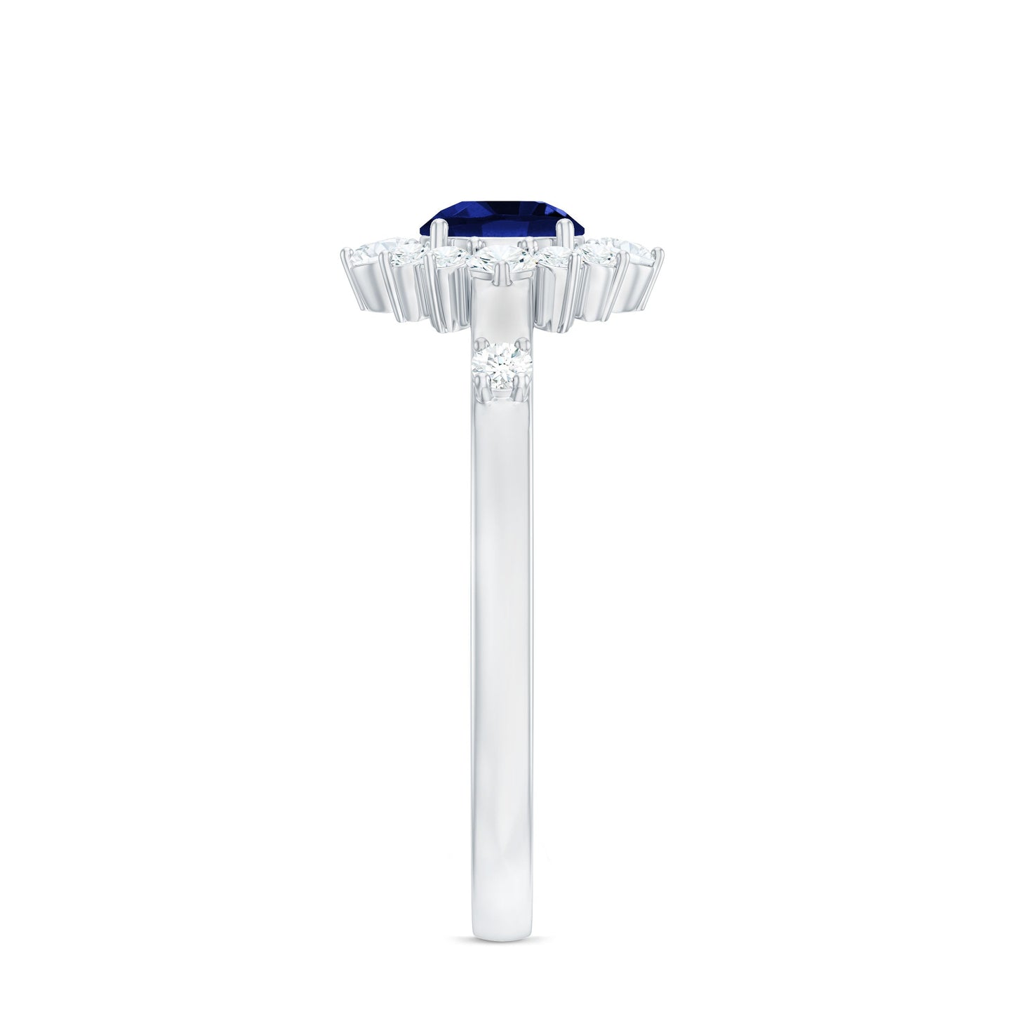 0.6 Carat Round Lab Created Blue Sapphire Classic Halo Ring with Diamond