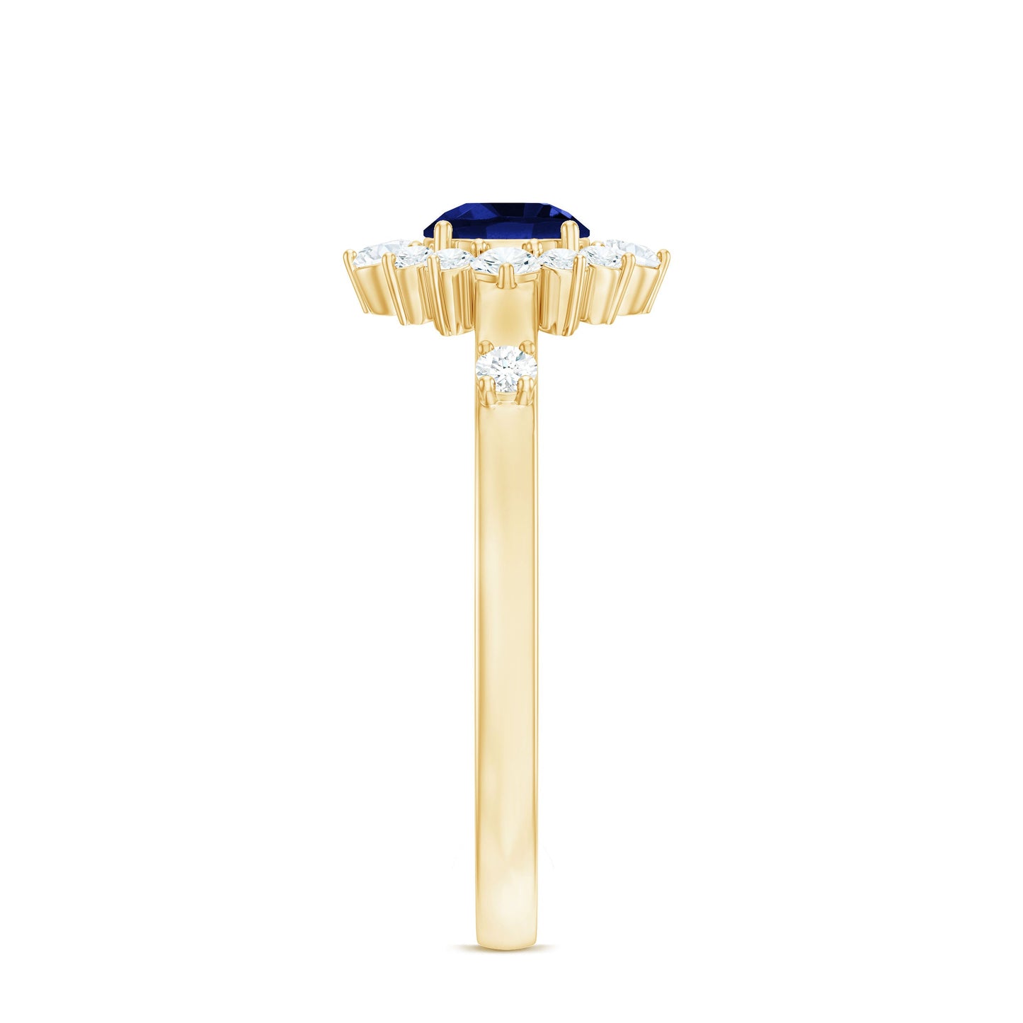 0.6 Carat Round Lab Created Blue Sapphire Classic Halo Ring with Diamond