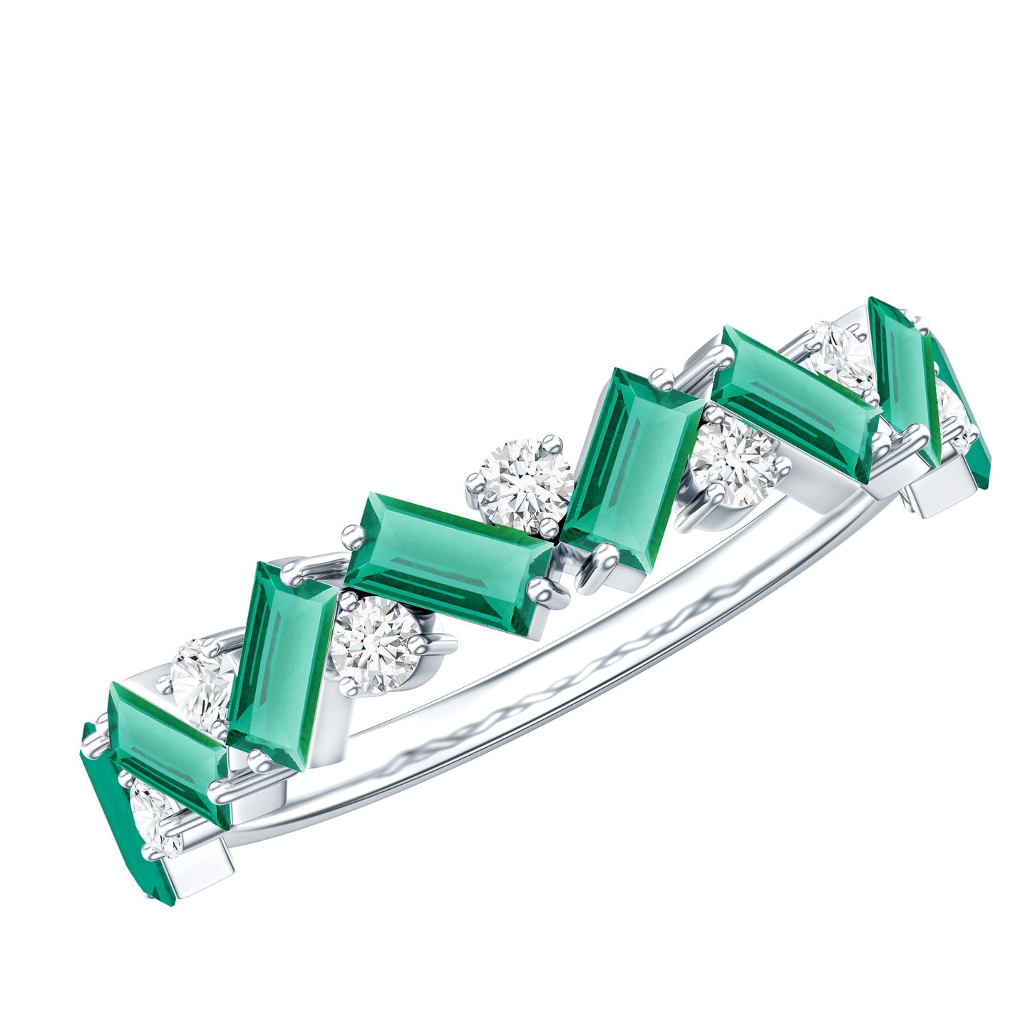 Baguette Shape Lab Grown Emerald and Diamond Half Eternity Ring