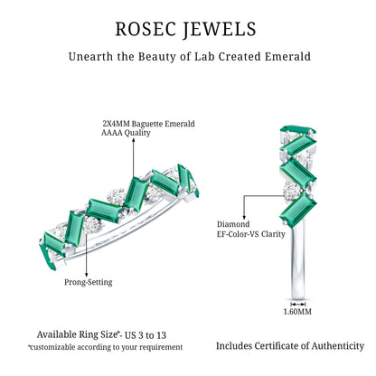 Baguette Shape Lab Grown Emerald and Diamond Half Eternity Ring