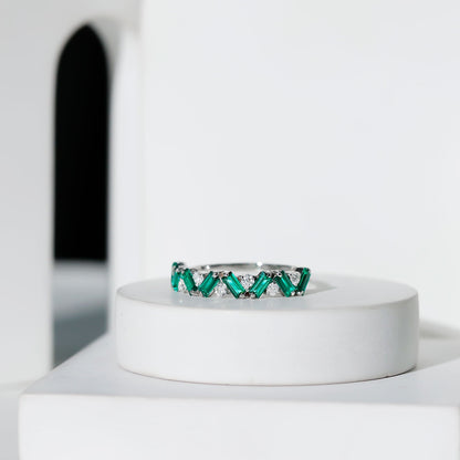 Baguette Shape Lab Grown Emerald and Diamond Half Eternity Ring