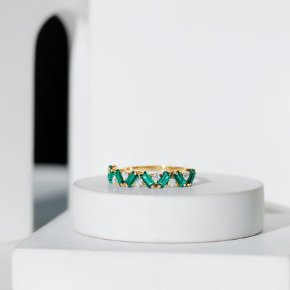Baguette Shape Lab Grown Emerald and Diamond Half Eternity Ring