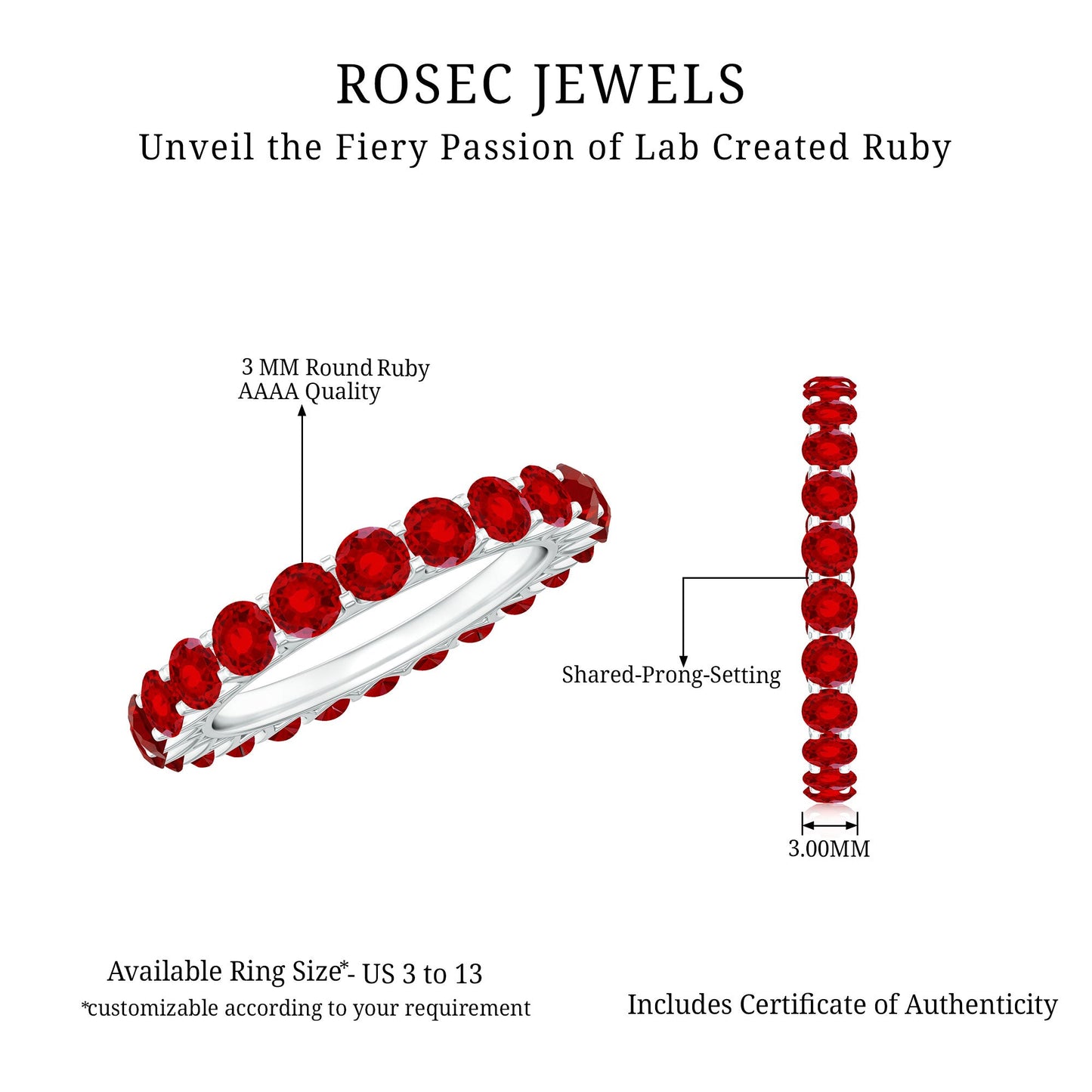 Shared Prong Set Round Created Ruby Full Eternity Band Ring