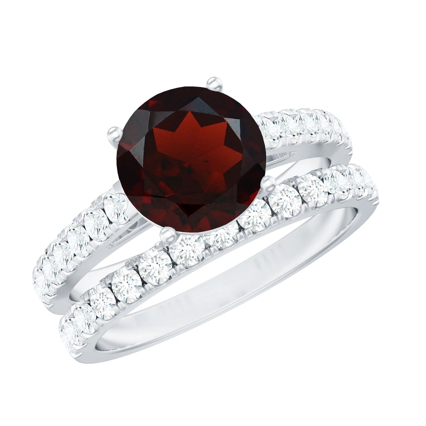 2.3 Carat Certified Real Garnet Wedding Bridal Ring Set