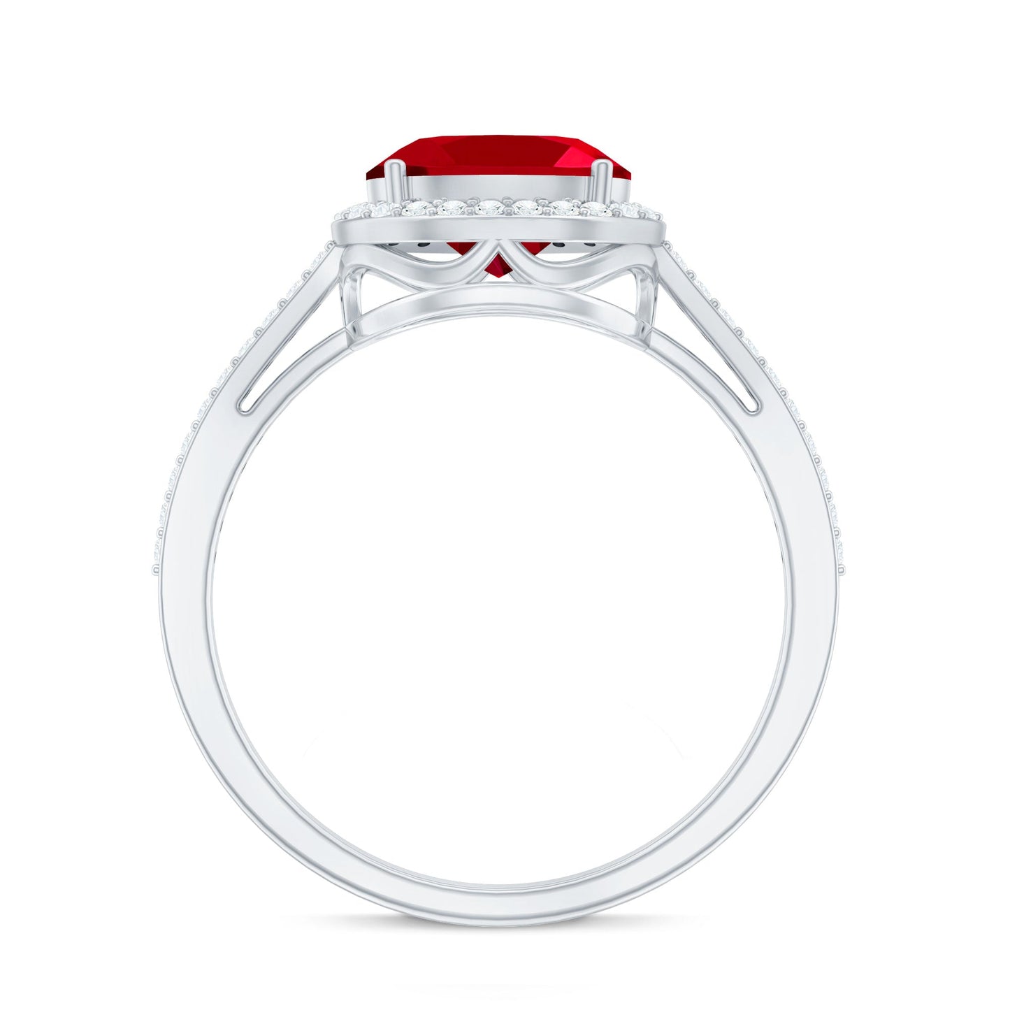 East West Set Lab Grown Ruby Oval Engagement Ring with Diamond