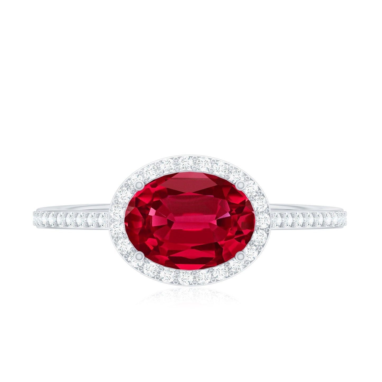 East West Set Lab Grown Ruby Oval Engagement Ring with Diamond