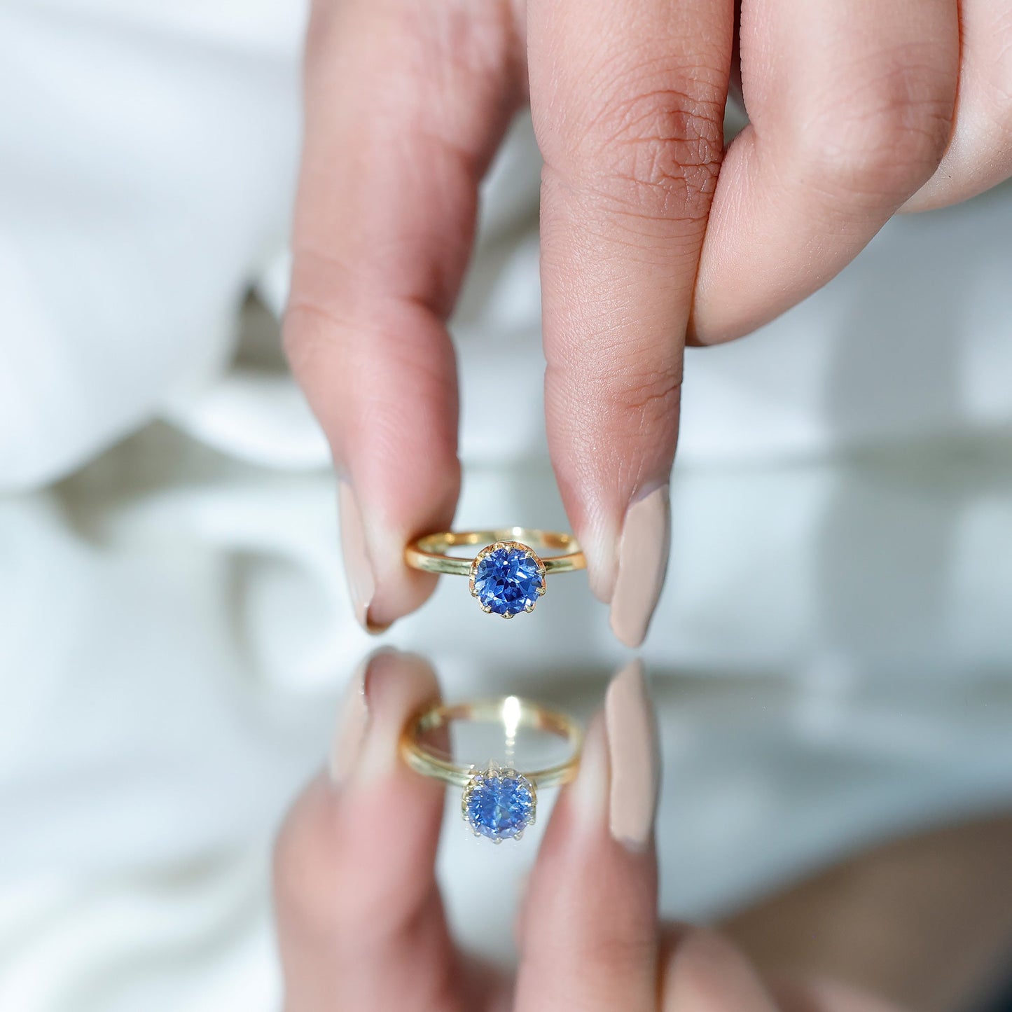 Certified 1 Carat Lab Grown Blue Sapphire Solitaire Engagement Ring