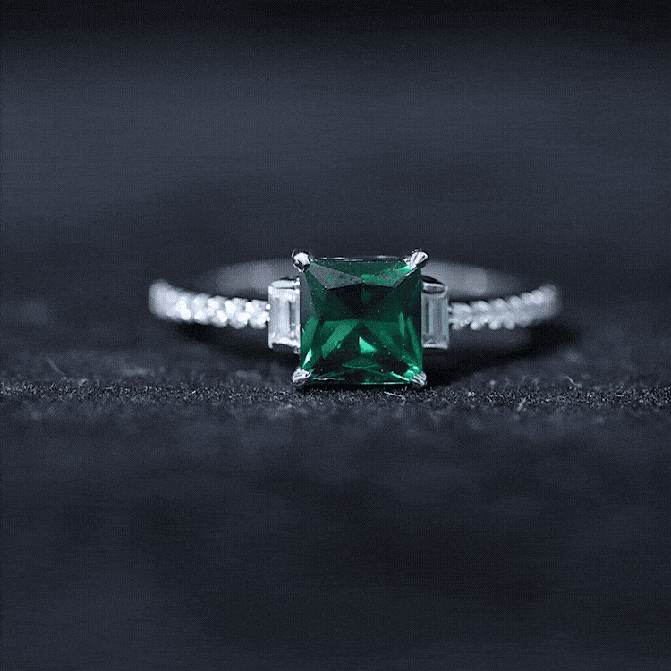 Lab Grown Emerald Diamond 3 Stone Engagement Ring with Certificate
