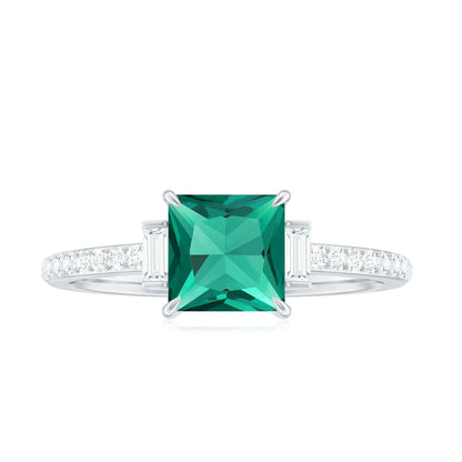 Lab Grown Emerald Diamond 3 Stone Engagement Ring with Certificate