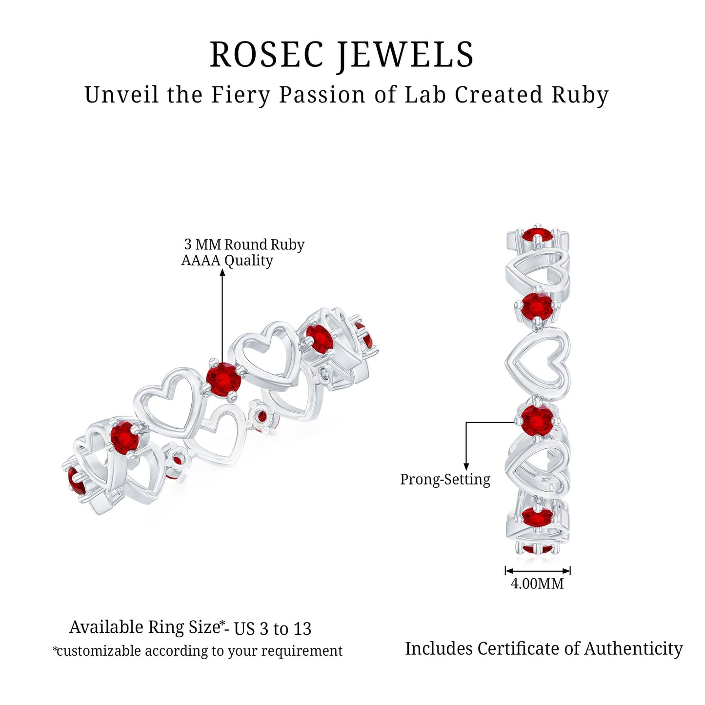 Certified Lab Created Ruby Heart Eternity Band Ring