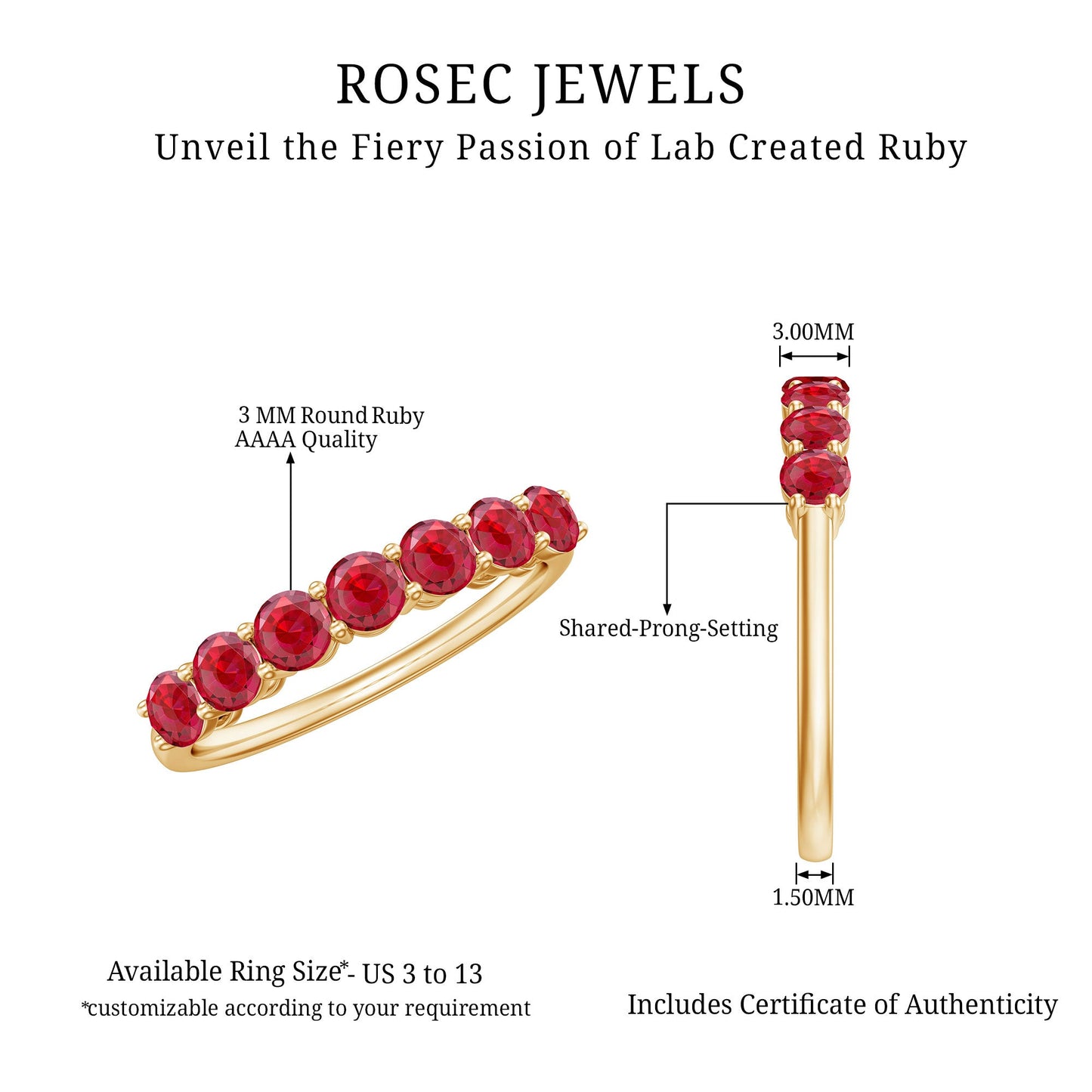 Lab Created Ruby Half Eternity Wedding Band