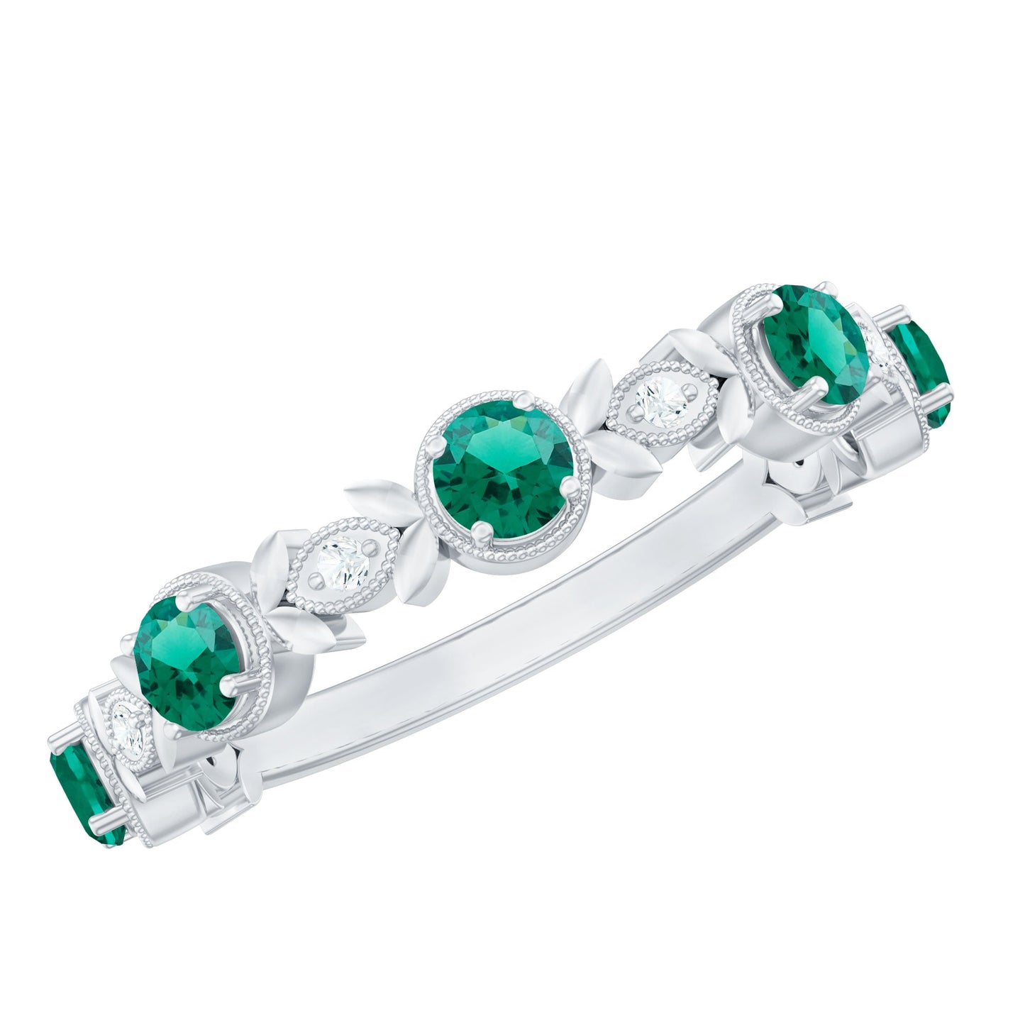 Nature Inspired Lab Grown Emerald Diamond Half Eternity Anniversary Ring