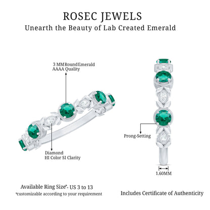 Nature Inspired Lab Grown Emerald Diamond Half Eternity Anniversary Ring