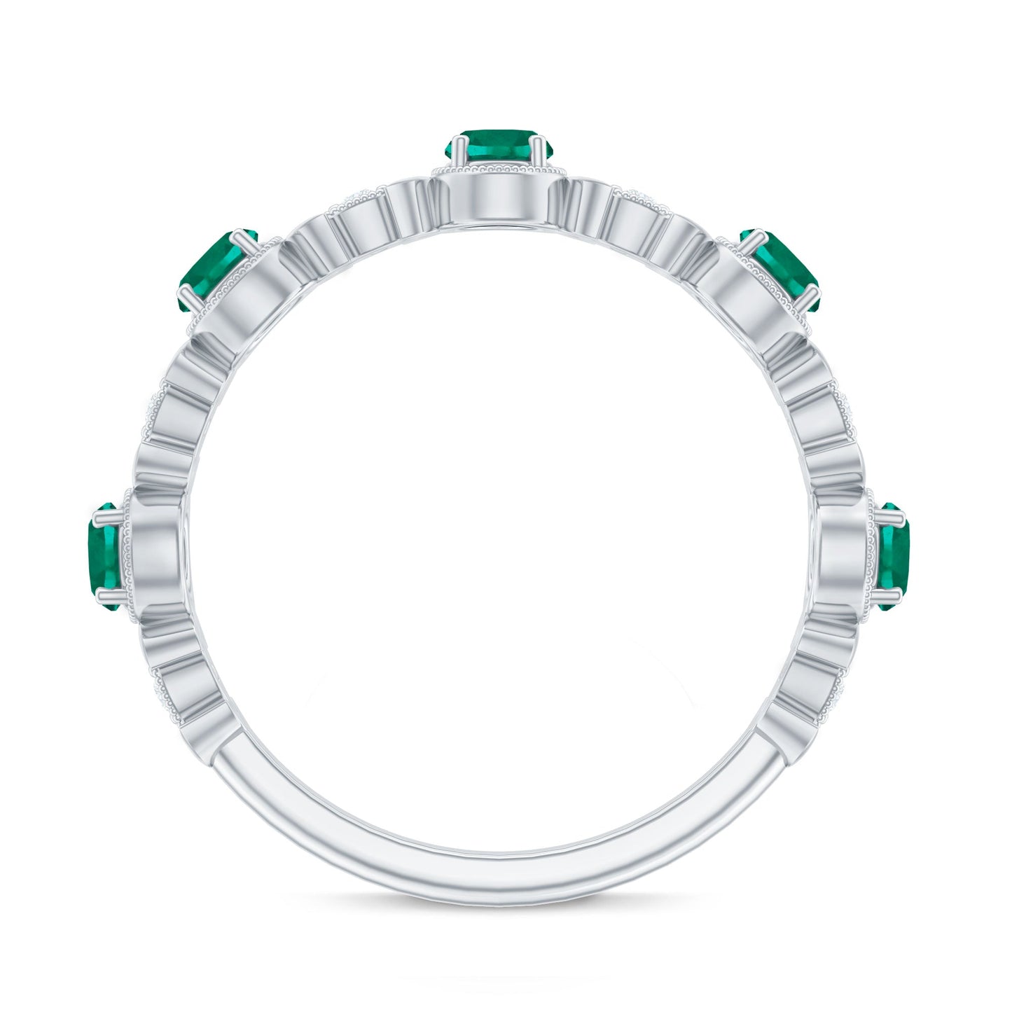 Nature Inspired Lab Grown Emerald Diamond Half Eternity Anniversary Ring