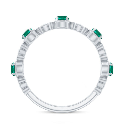 Nature Inspired Lab Grown Emerald Diamond Half Eternity Anniversary Ring