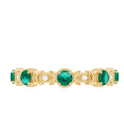 Nature Inspired Lab Grown Emerald Diamond Half Eternity Anniversary Ring