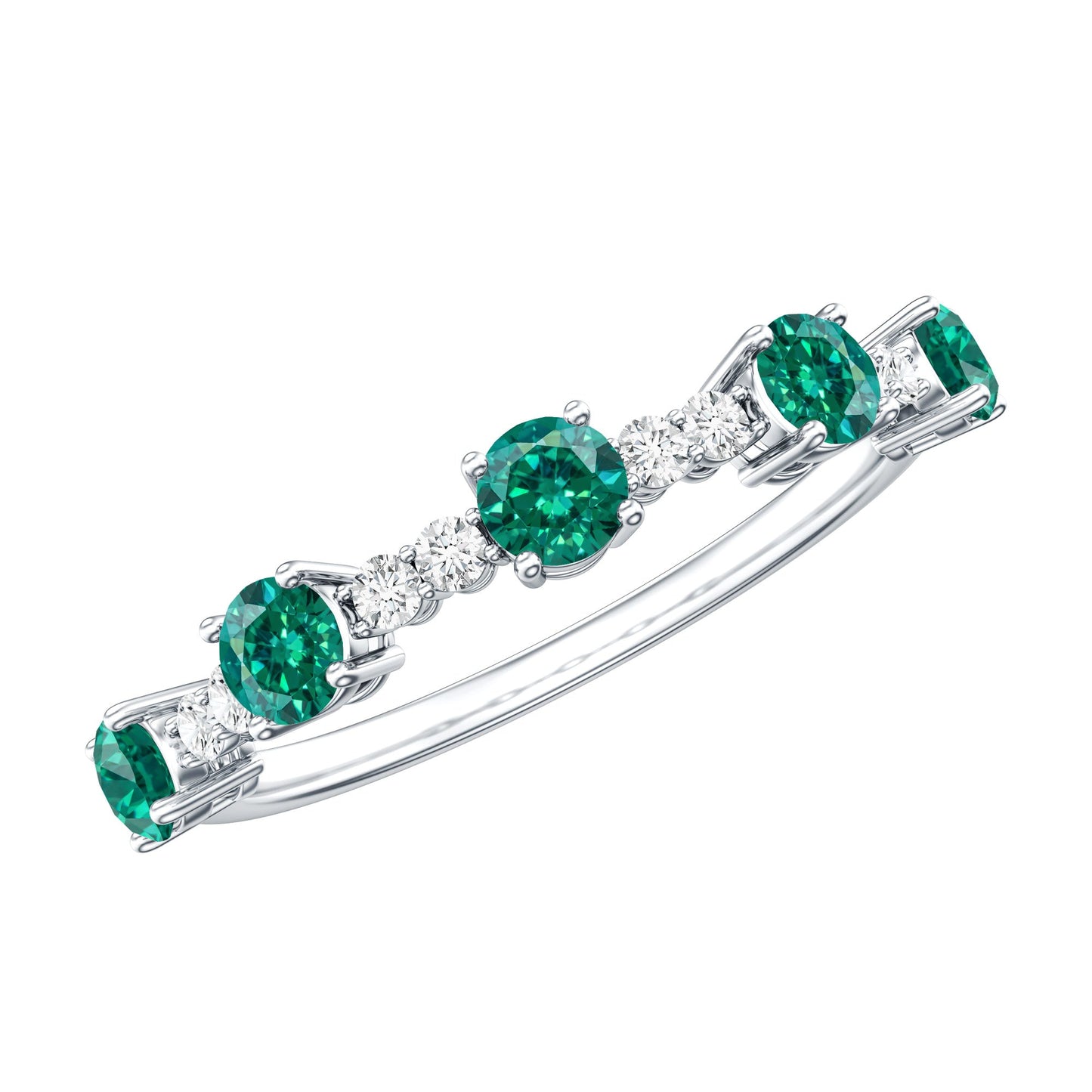 Certified Lab Grown Emerald Half Eternity Anniversary Ring with Diamond