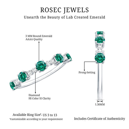 Certified Lab Grown Emerald Half Eternity Anniversary Ring with Diamond