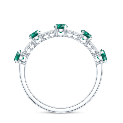 Certified Lab Grown Emerald Half Eternity Anniversary Ring with Diamond