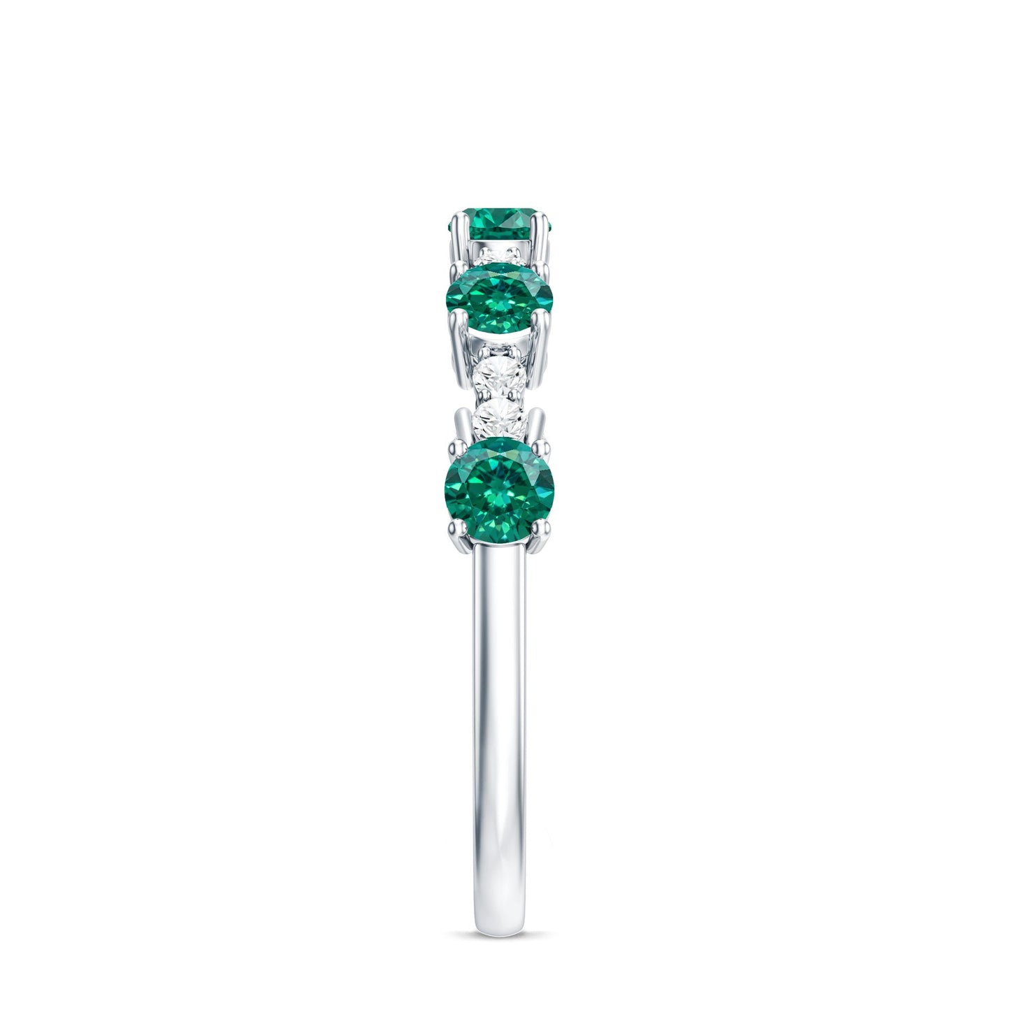 Certified Lab Grown Emerald Half Eternity Anniversary Ring with Diamond