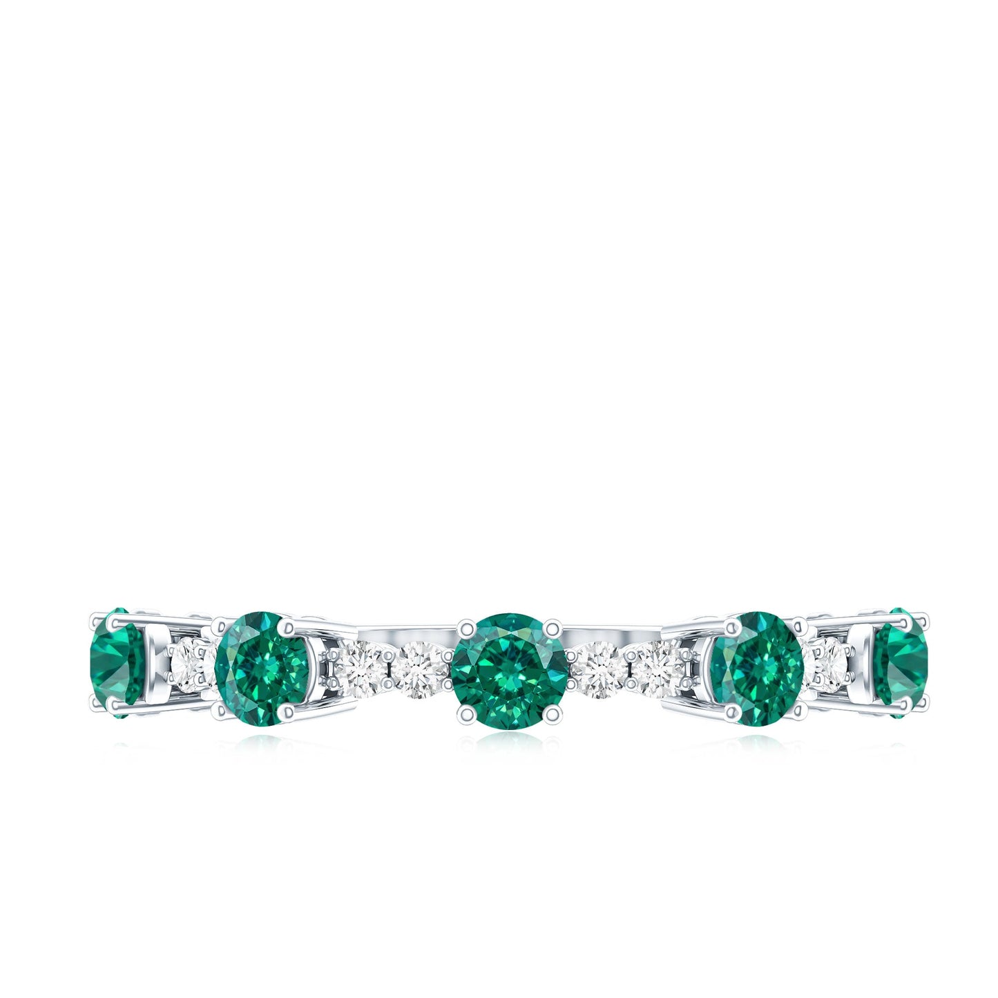 Certified Lab Grown Emerald Half Eternity Anniversary Ring with Diamond