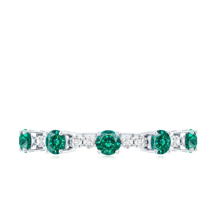 Certified Lab Grown Emerald Half Eternity Anniversary Ring with Diamond