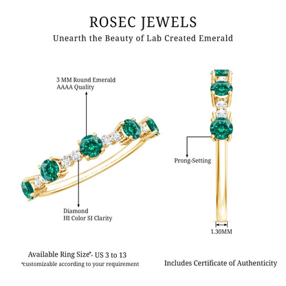 Certified Lab Grown Emerald Half Eternity Anniversary Ring with Diamond
