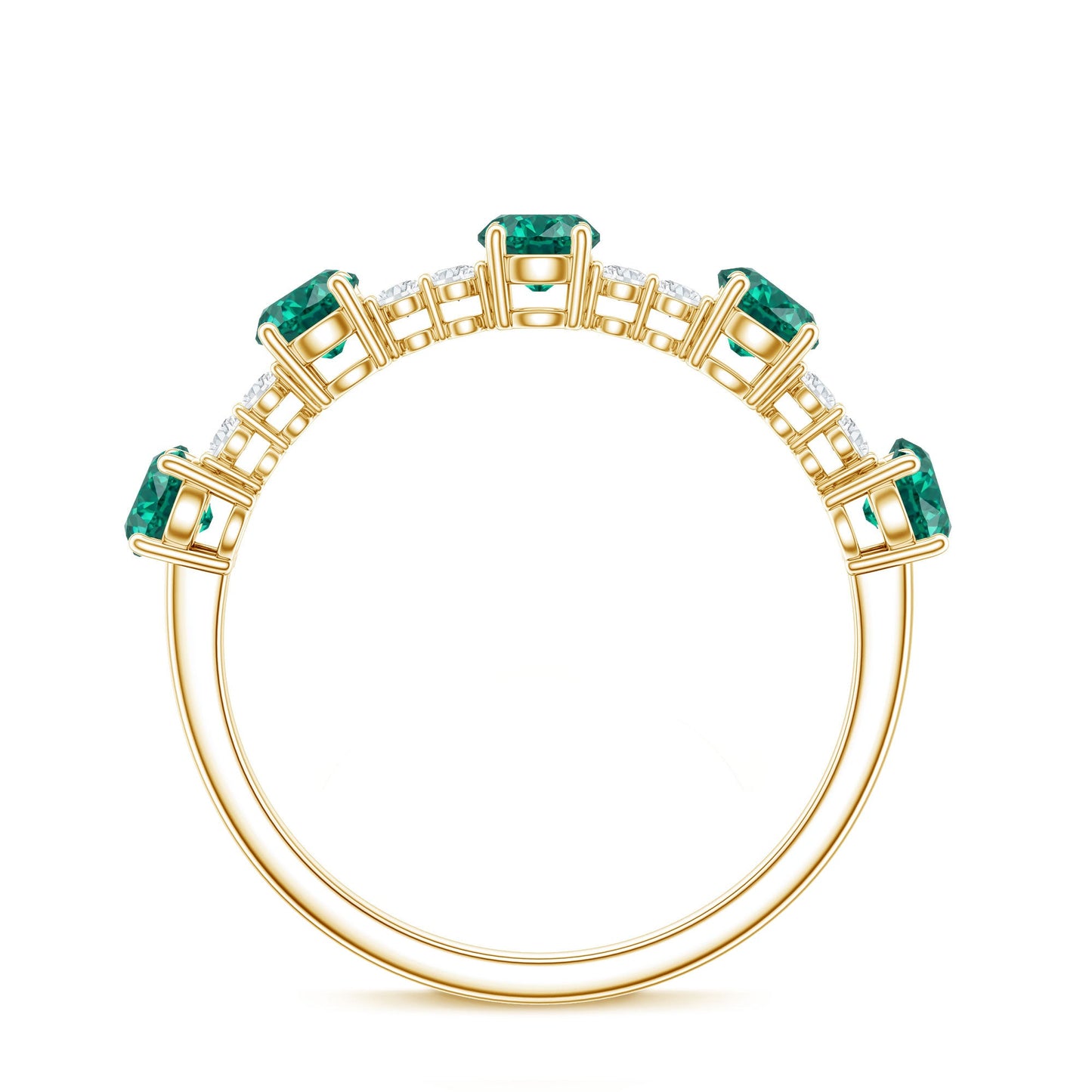 Certified Lab Grown Emerald Half Eternity Anniversary Ring with Diamond