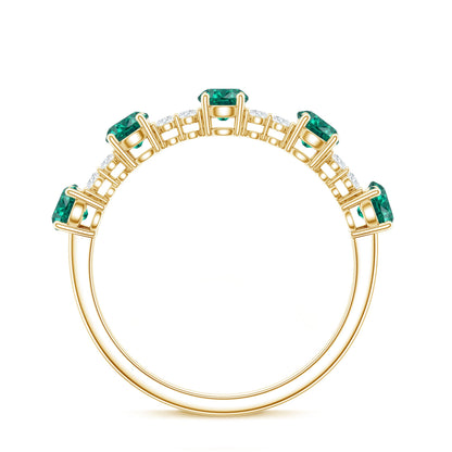 Certified Lab Grown Emerald Half Eternity Anniversary Ring with Diamond