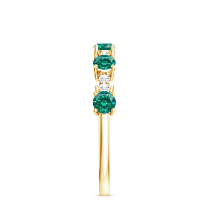 Certified Lab Grown Emerald Half Eternity Anniversary Ring with Diamond