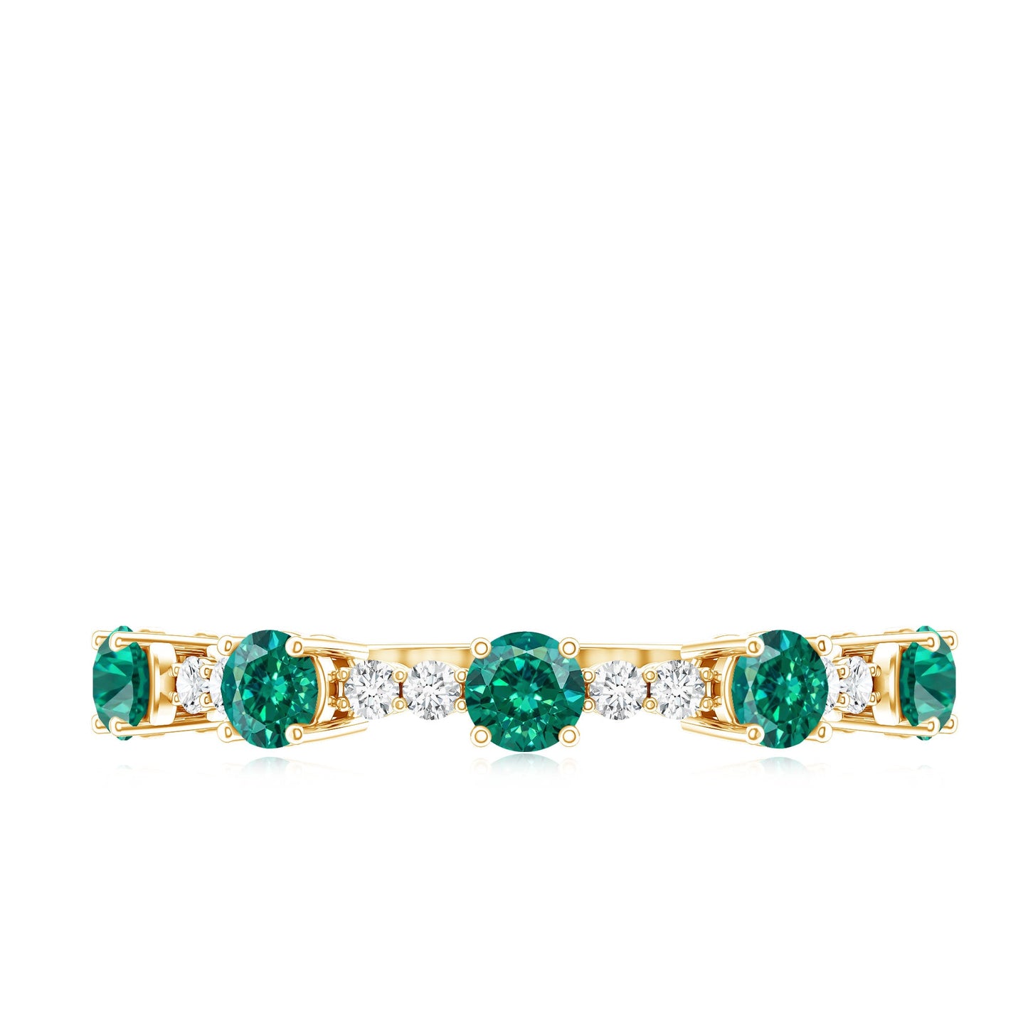 Certified Lab Grown Emerald Half Eternity Anniversary Ring with Diamond