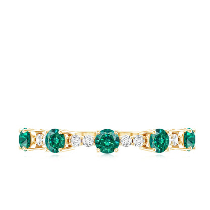 Certified Lab Grown Emerald Half Eternity Anniversary Ring with Diamond
