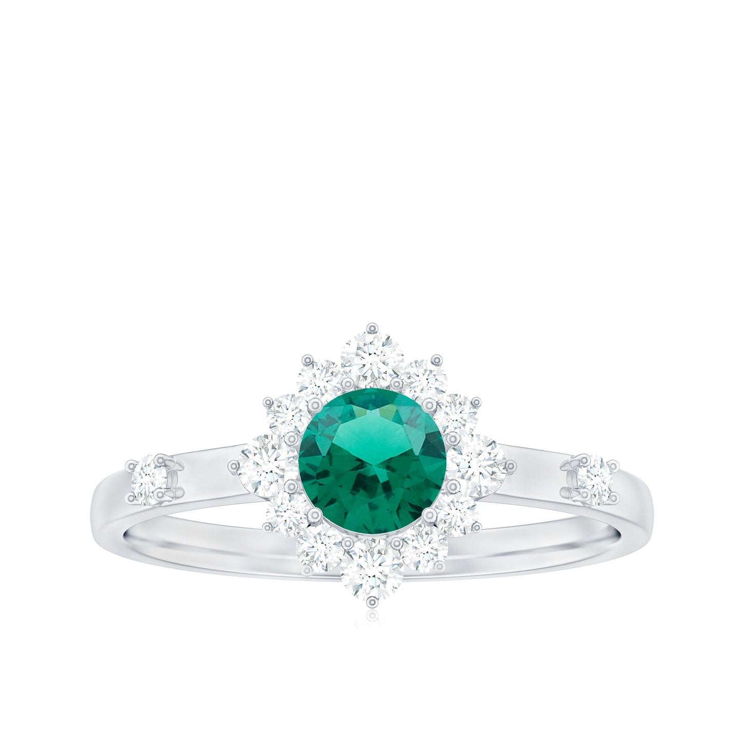 Certified Lab Grown Emerald Classic Engagement Ring with Diamond