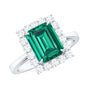 Lab Grown 2 Carat Emerald Cut Emerald Vintage Engagement Ring with Diamond Halo