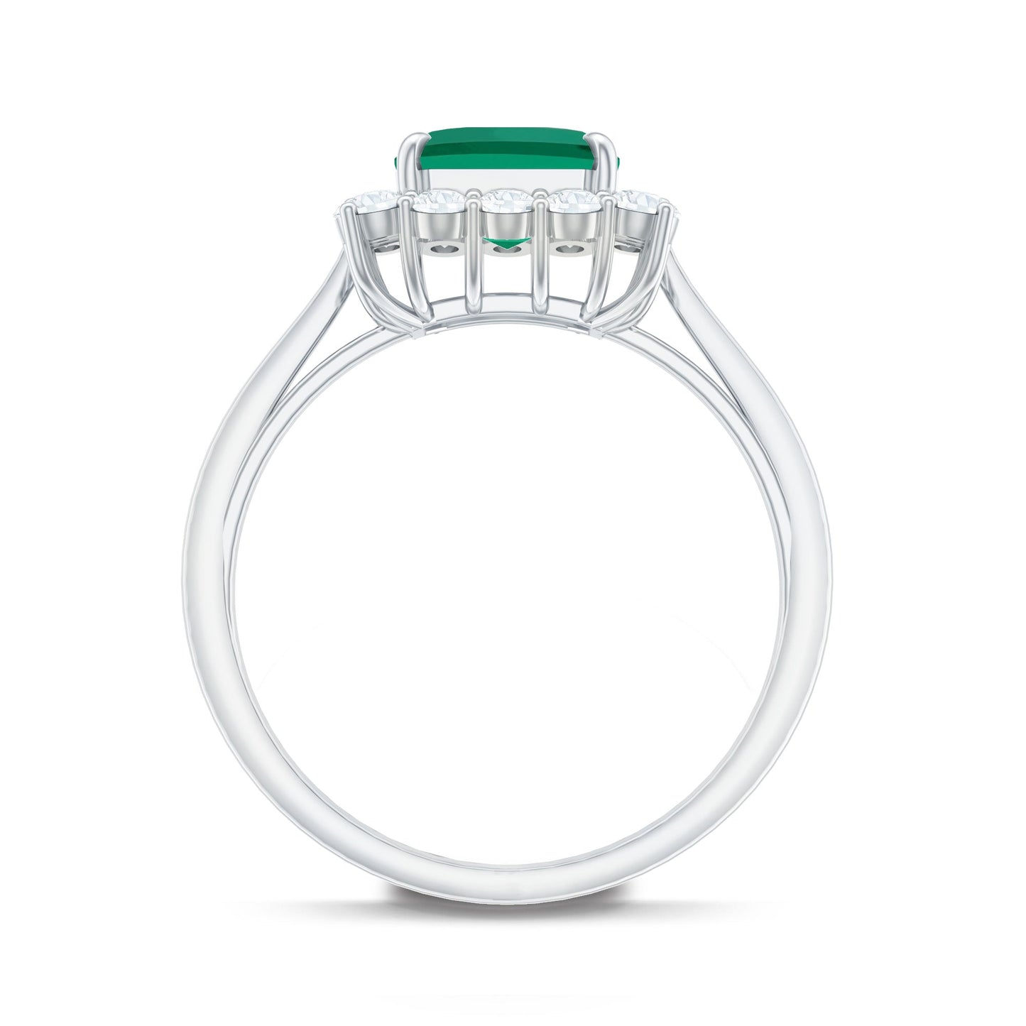 Lab Grown 2 Carat Emerald Cut Emerald Vintage Engagement Ring with Diamond Halo