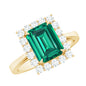 Lab Grown 2 Carat Emerald Cut Emerald Vintage Engagement Ring with Diamond Halo