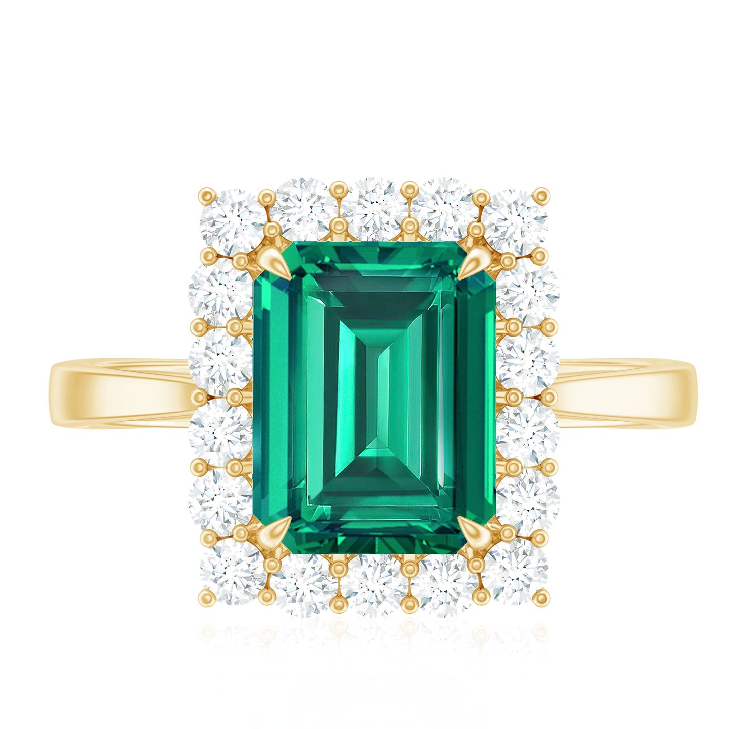 Lab Grown 2 Carat Emerald Cut Emerald Vintage Engagement Ring with Diamond Halo