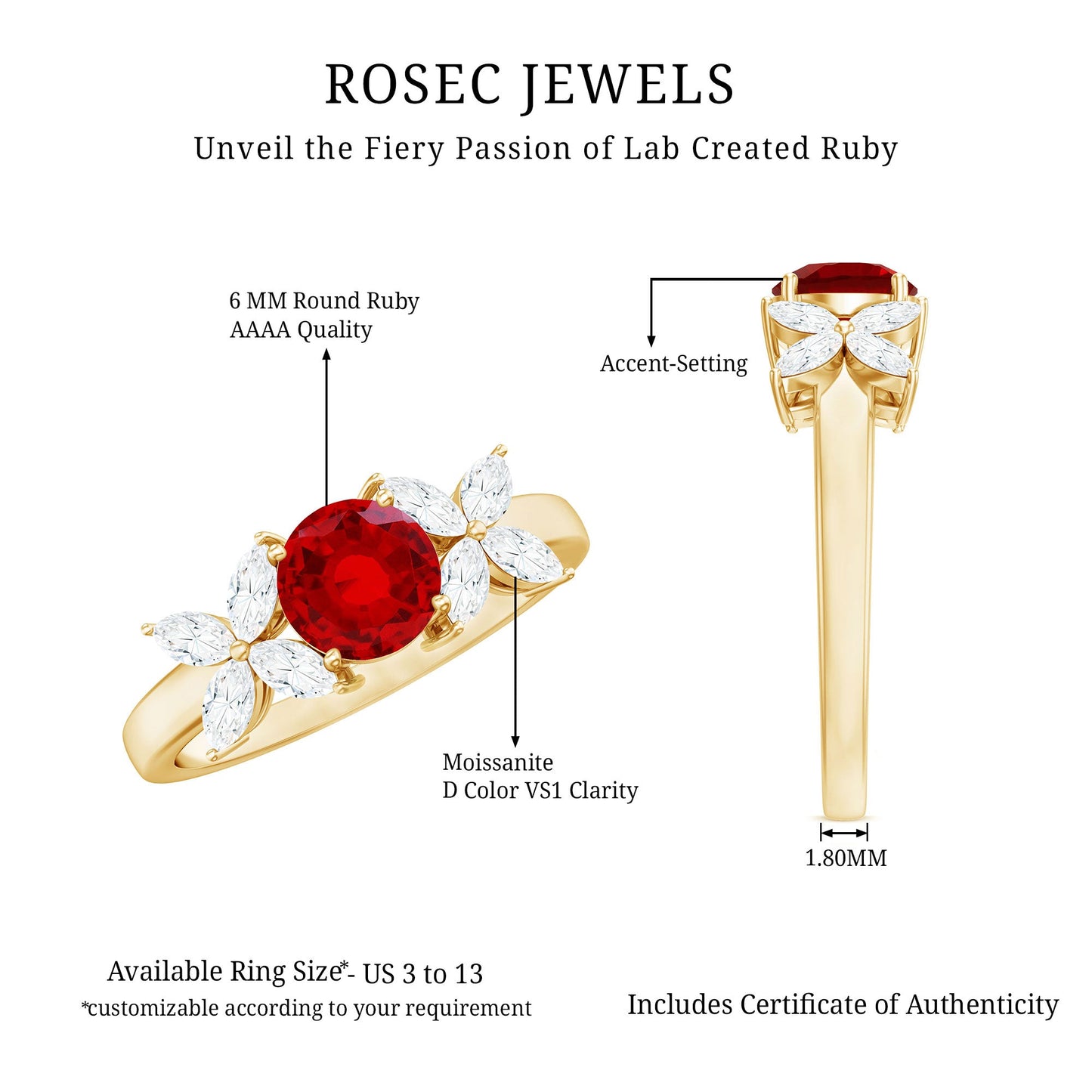 Brilliant Cut Lab Created Ruby Floral Engagement Ring with Certificate