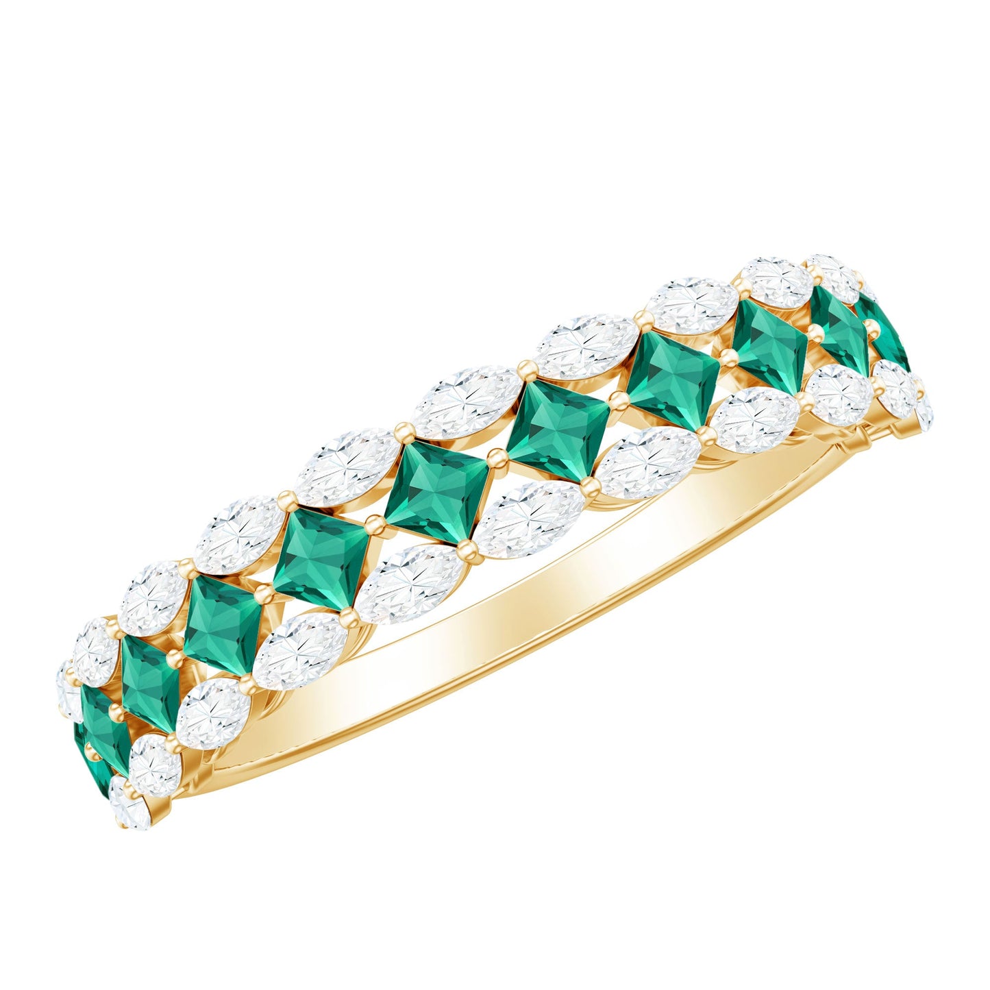Certified Lab Grown Emerald Half Eternity Wedding Band