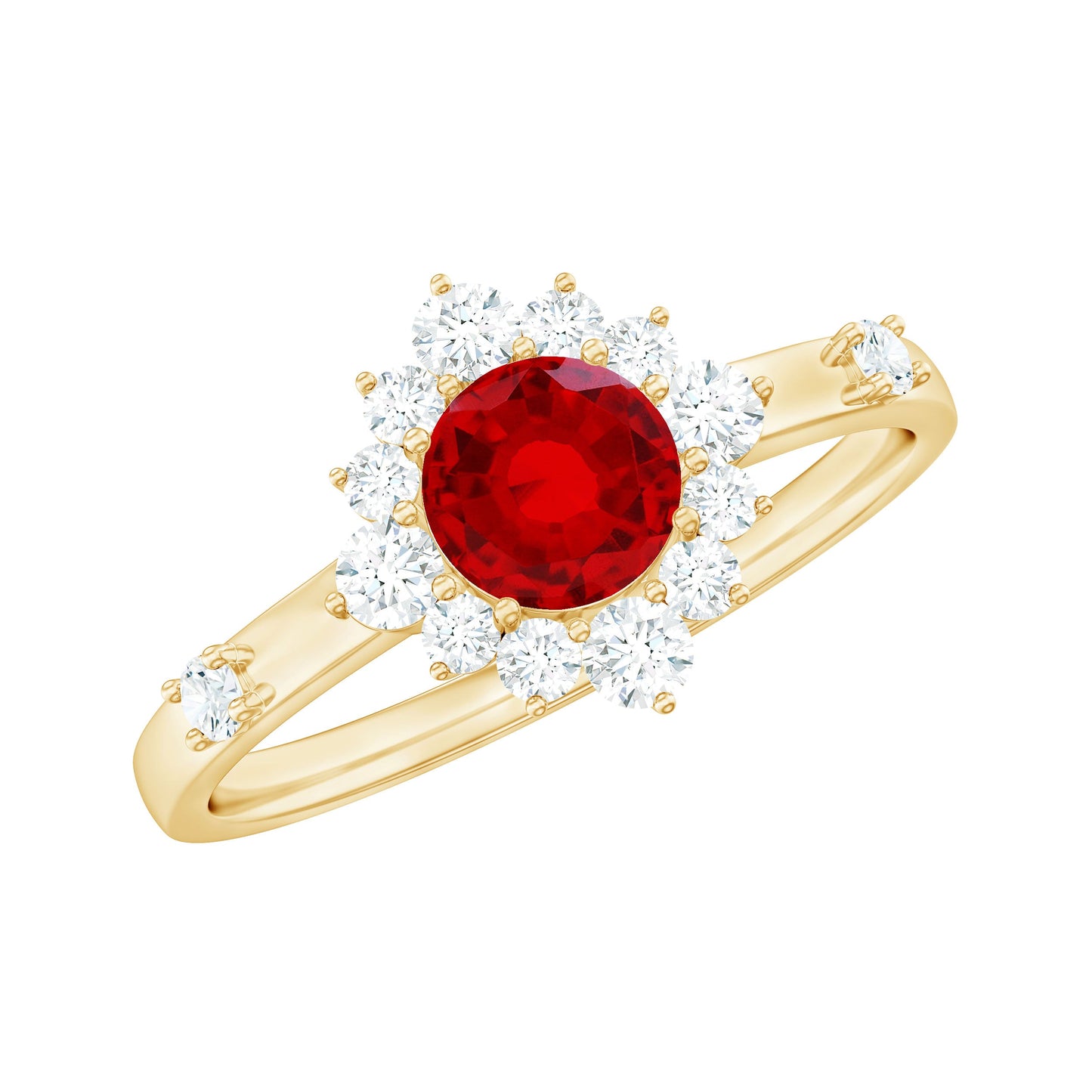 Round Lab Created Ruby Promise Ring with Diamond Halo