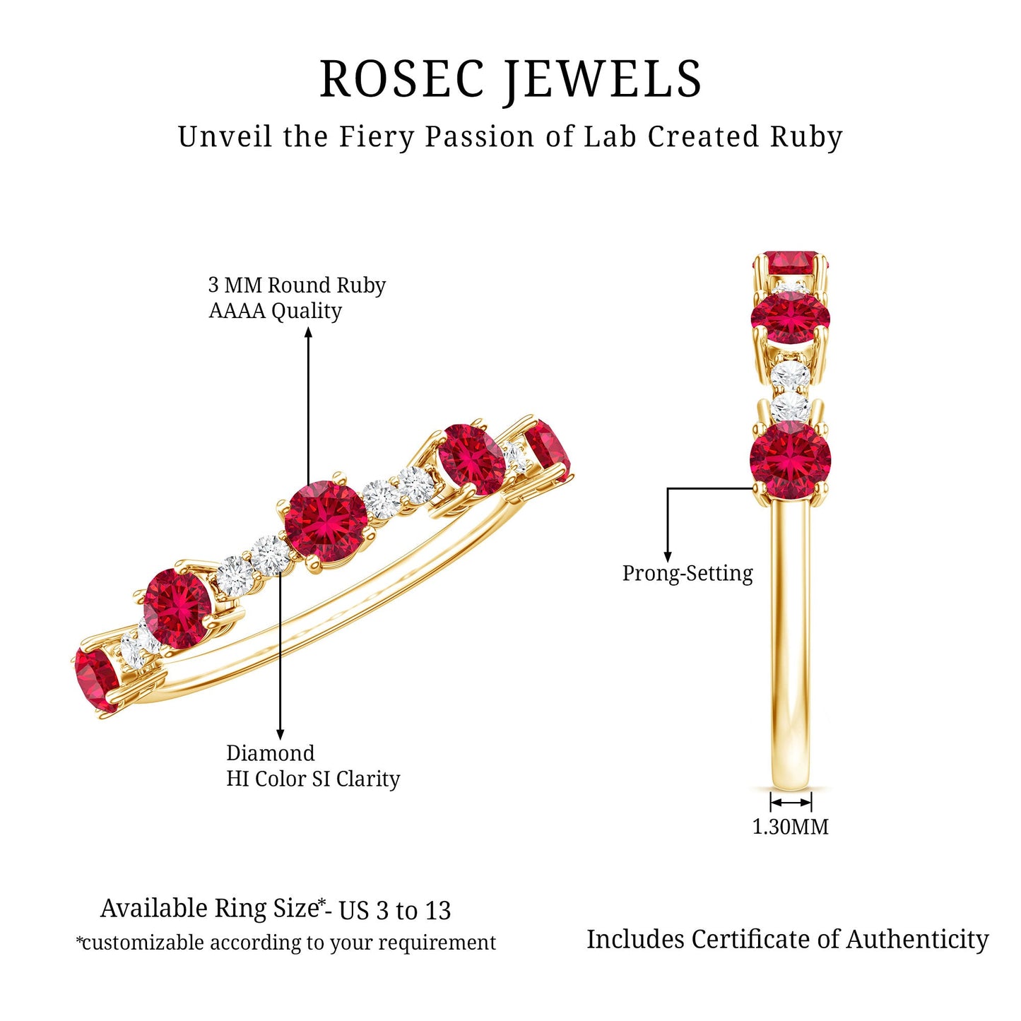 Lab Created Ruby and Diamond Half Eternity Stackable Ring