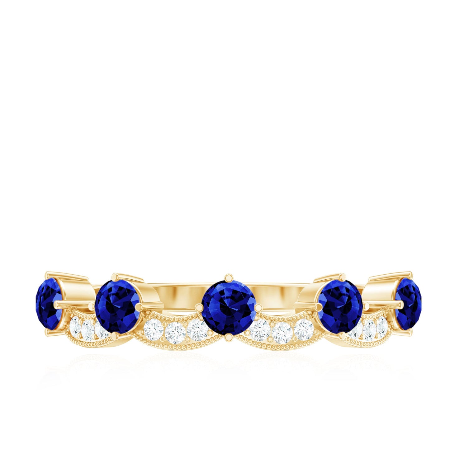 Certified Lab Grown Blue Sapphire Diamond Half Eternity Ring for Anniversary