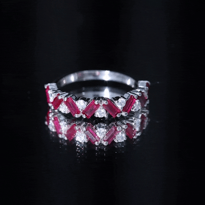 Baguette Shape Lab Grown Ruby Half Eternity Band with Diamond