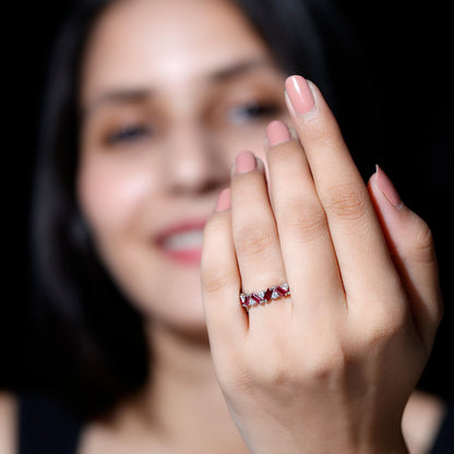 Baguette Shape Lab Grown Ruby Half Eternity Band with Diamond