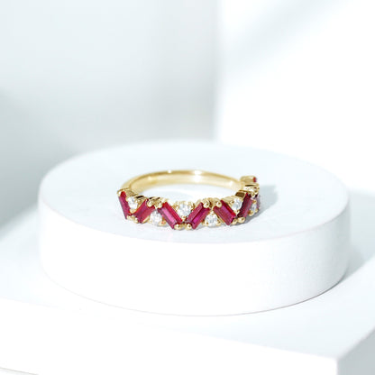 Baguette Shape Lab Grown Ruby Half Eternity Band with Diamond